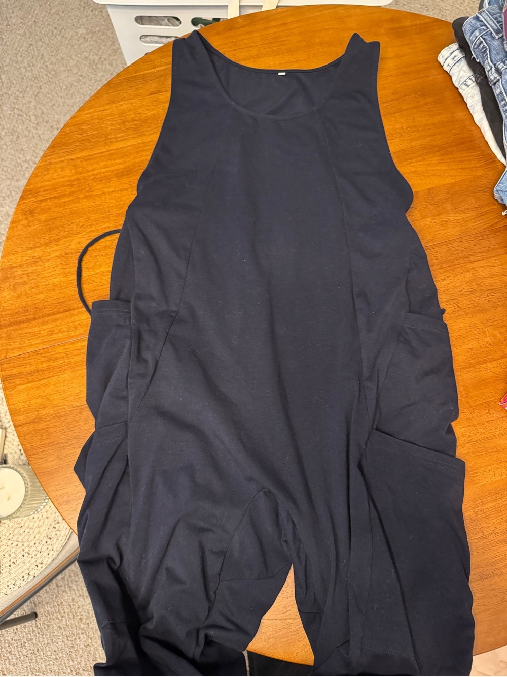 Dark Blue Sleeveless Jumpsuit with Side Pockets